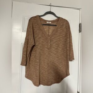 Cherish Tan V-Neck Buttoned Blouse